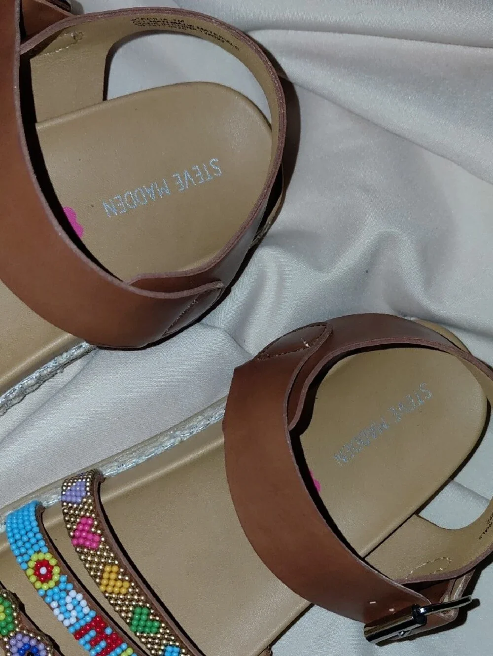 Steve Madden Brown Sandals with Multicolor Beaded Straps